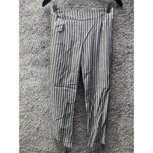 Women's Gray White Striped Straight Pants Pull On Strechy Bottoms M26in X 23.5in